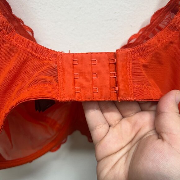 Natori Bright Red orange Sheer Lace Embroidered Underwire Bra 34G - Picture 8 of 9